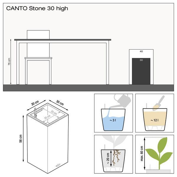 Розумний вазон з автополивом Lechuza CANTO Stone 30 high графітовий чорний 13602 фото