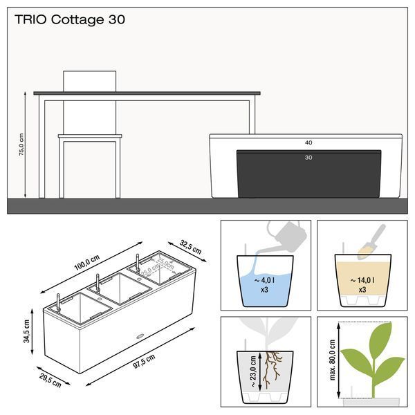 Розумний вазон з автополивом Lechuza TRIO Cottage 30 граніт 15003 фото