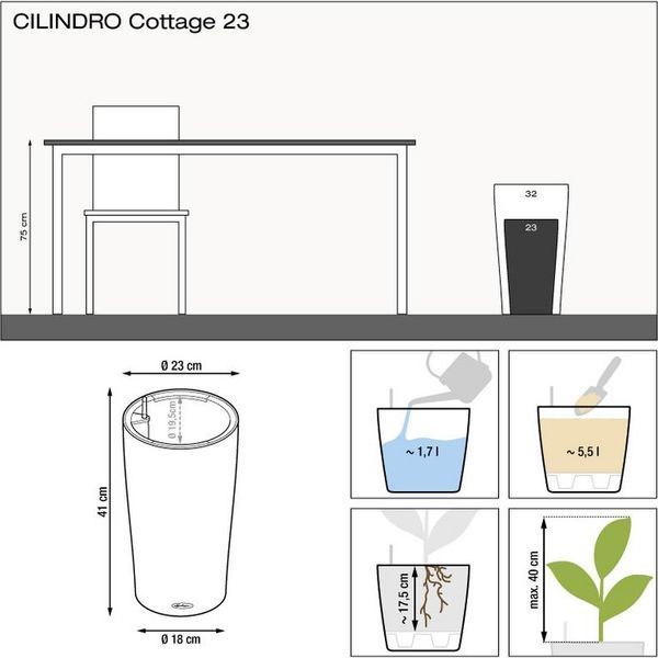 Розумний вазон з автополивом Lechuza CILINDRO Cottage 23 світло-сірий 15162 фото