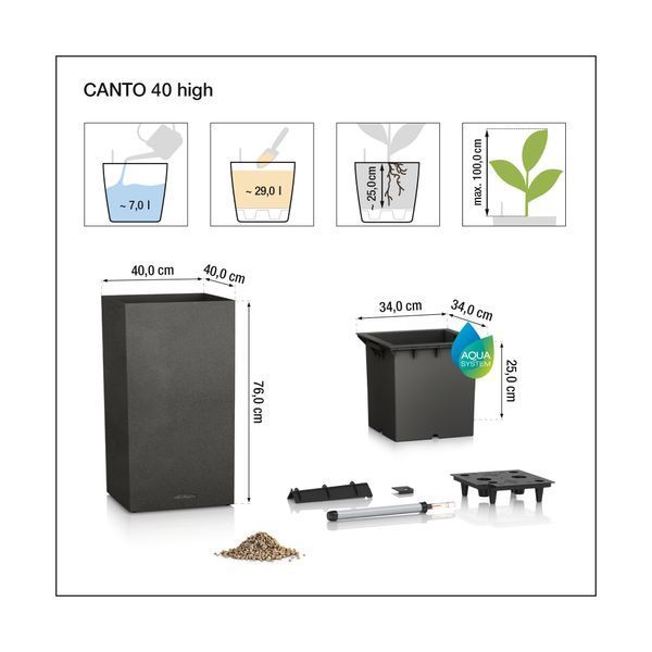 Розумний вазон з автополивом Lechuza CANTO Slatestone 40 high, світло-сірий 15955 фото