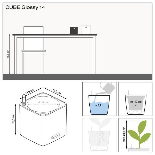 Вазон Lechuza CUBE Glossy 14 вишневий блискучий 13514 фото