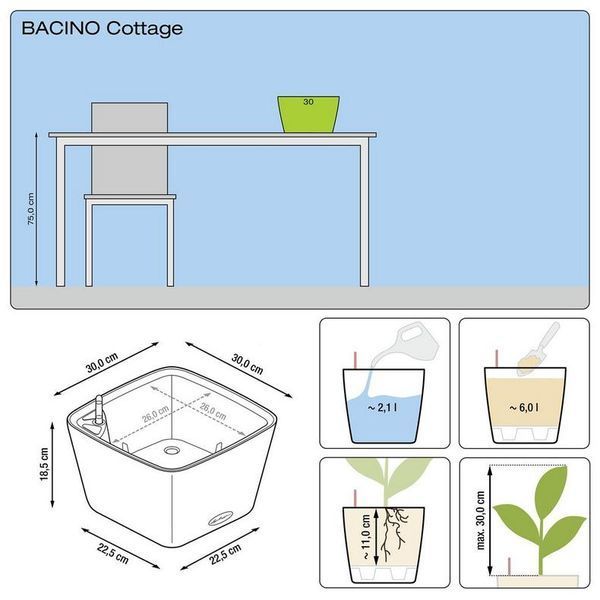Розумний вазон з автополивом Lechuza BACINO Cottage 30 граніт 15453 фото