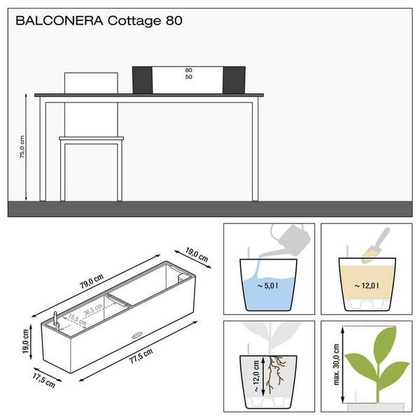 Розумний вазон з автополивом Lechuza BALCONERA Cottage 80 білий 15610 фото